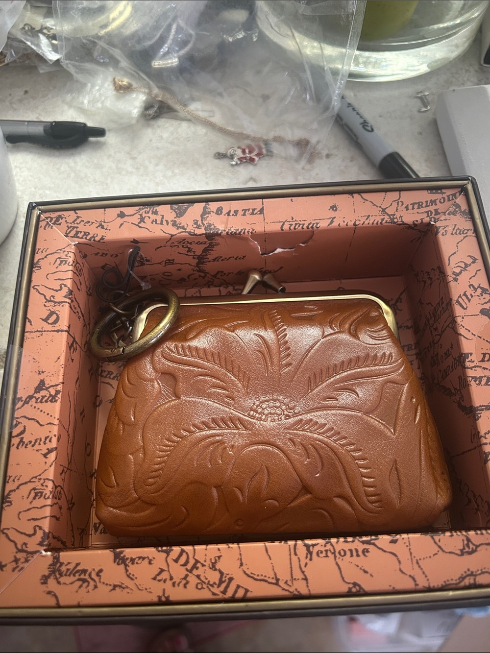 Patricia Nash Leather Embossed Coin Purse - Tan
